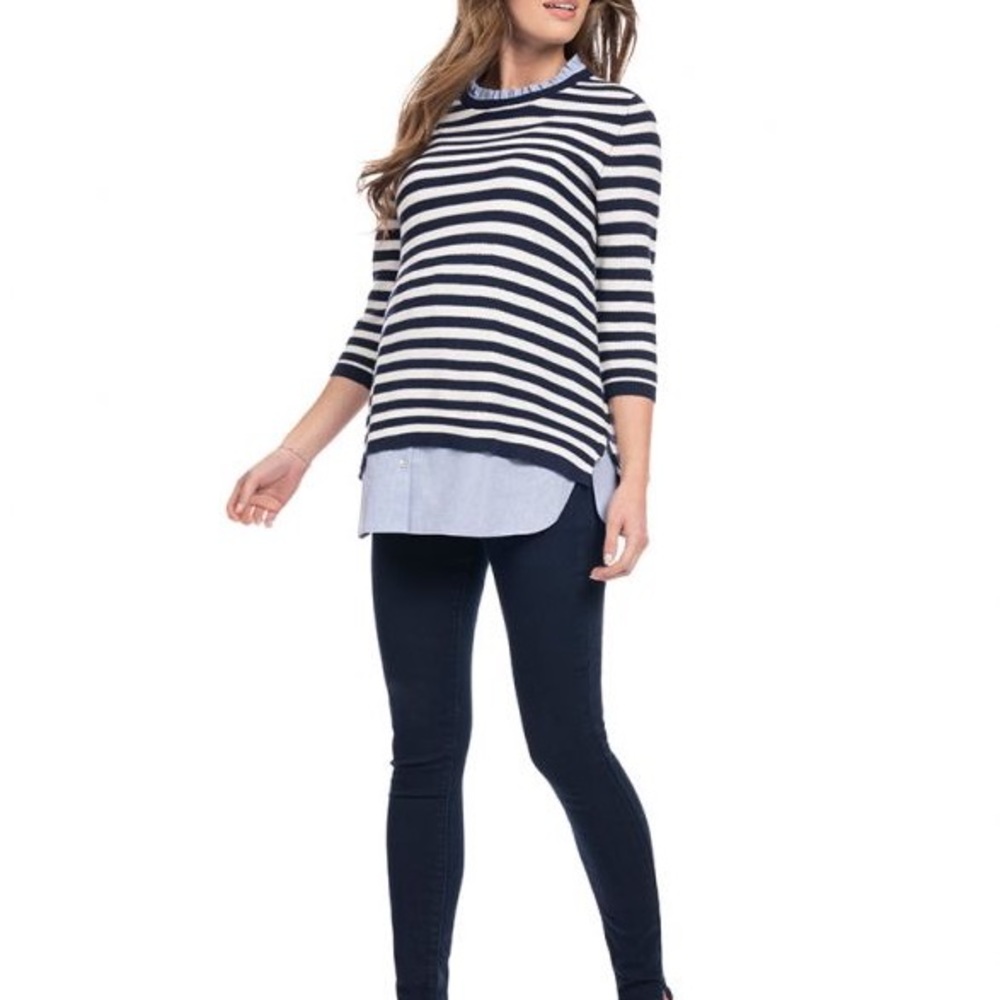 Seraphine Cotton Maternity & Nursing Sweater with Detachable Collar